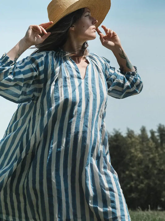 Blue Lined Get-Away Dress