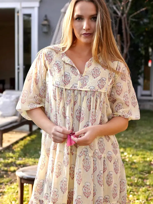 Block Printed Dress Yellow