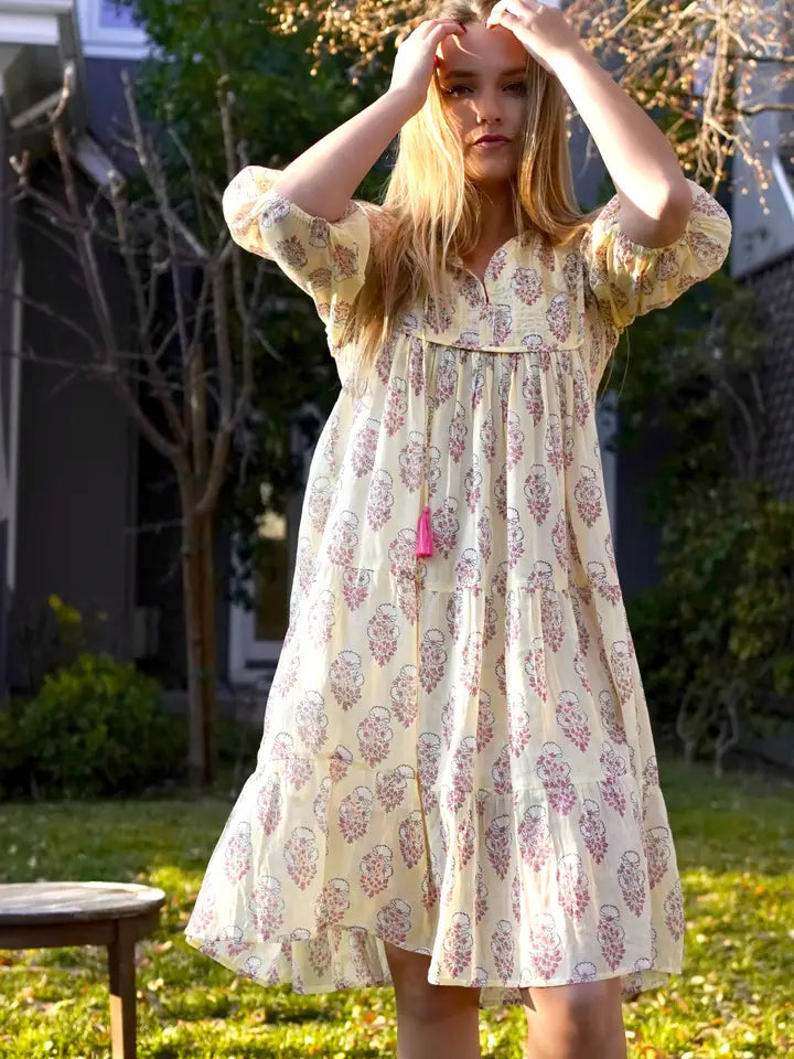 Block Printed Dress Yellow
