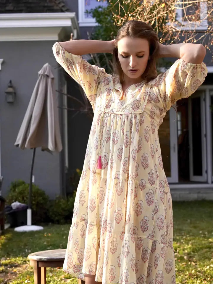 Block Printed Dress Yellow